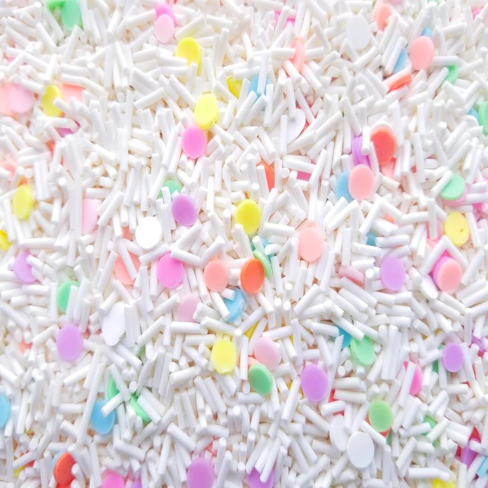 Funfetti Birthday Cake White with Pastel Multicolor Round Polymer Clay Sprinkles, Fake Sprinkles for Crafts, Decoden Funfetti Jimmies (Container)
