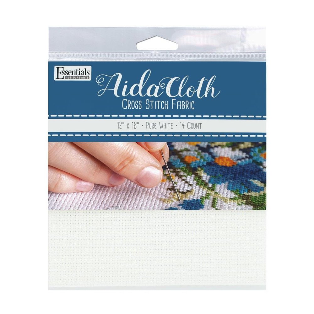 Essentials By Leisure Arts Aida Cloth, 14 Count, Pure White Cross Stitch Fabric, Embroidery Fabric, Cross Stitch Supplies for Crafting, Stitching, and Sewing Projects 12X18