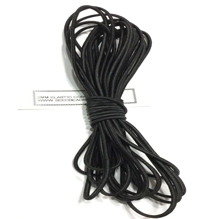 2mm Beading Black Round Elastic Stretchy Cord 5 Yards-Black- 15 Feet