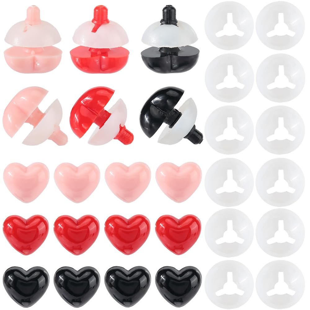 GORGECRAFT 60Pcs 3 Colors Stuffed Animal Safety Eyes 0.71" Black Red Pink Love Heart Plastic Animal Eyes with Washers Crafts Making Stuffed Doll Eyes for Puppet Teddy Crochet Plush Animals Supplies