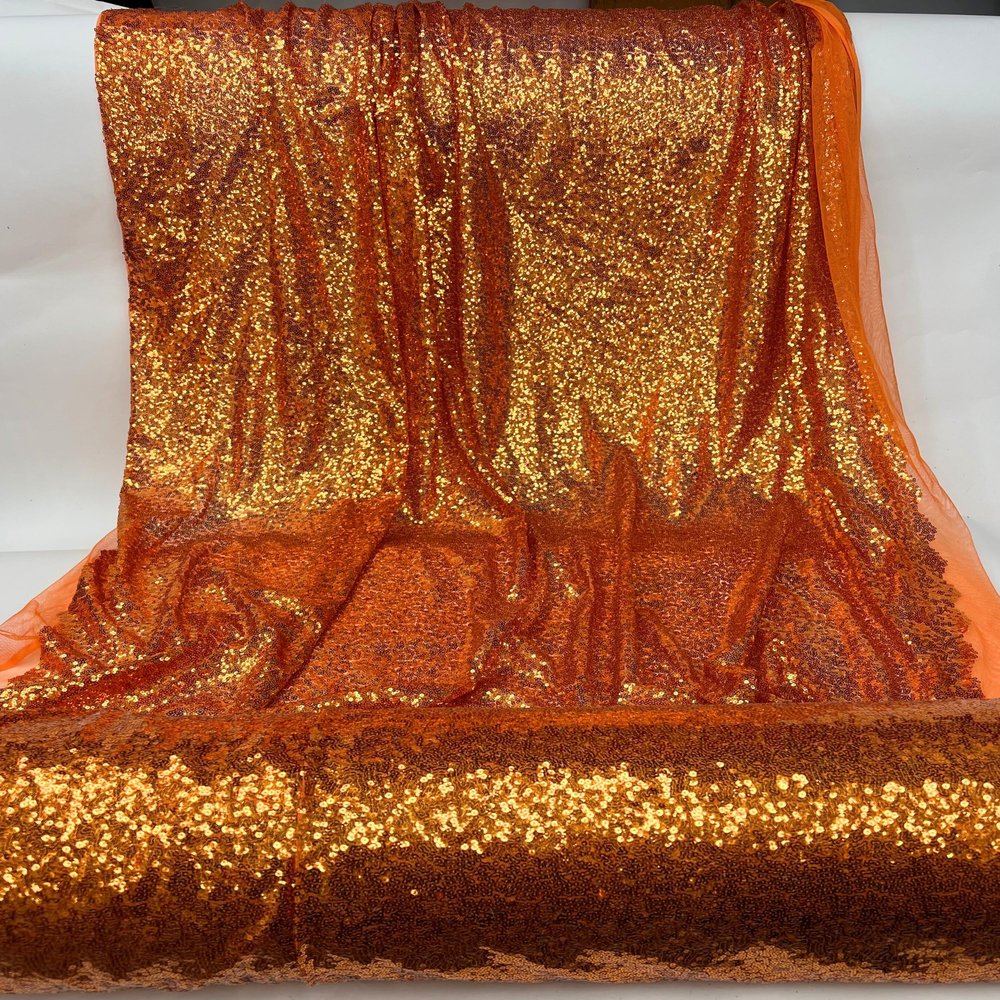 1 Yard (Orange) Sequin Fabric by The Yard 3 mm Glitter Embroidery Sparke Fabric for Sewing Dress Costumes Dancewear DIY Tablecloth Backdrop Party Decoration