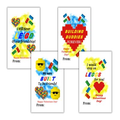 24 Building blocks kids school class Valentines day cards