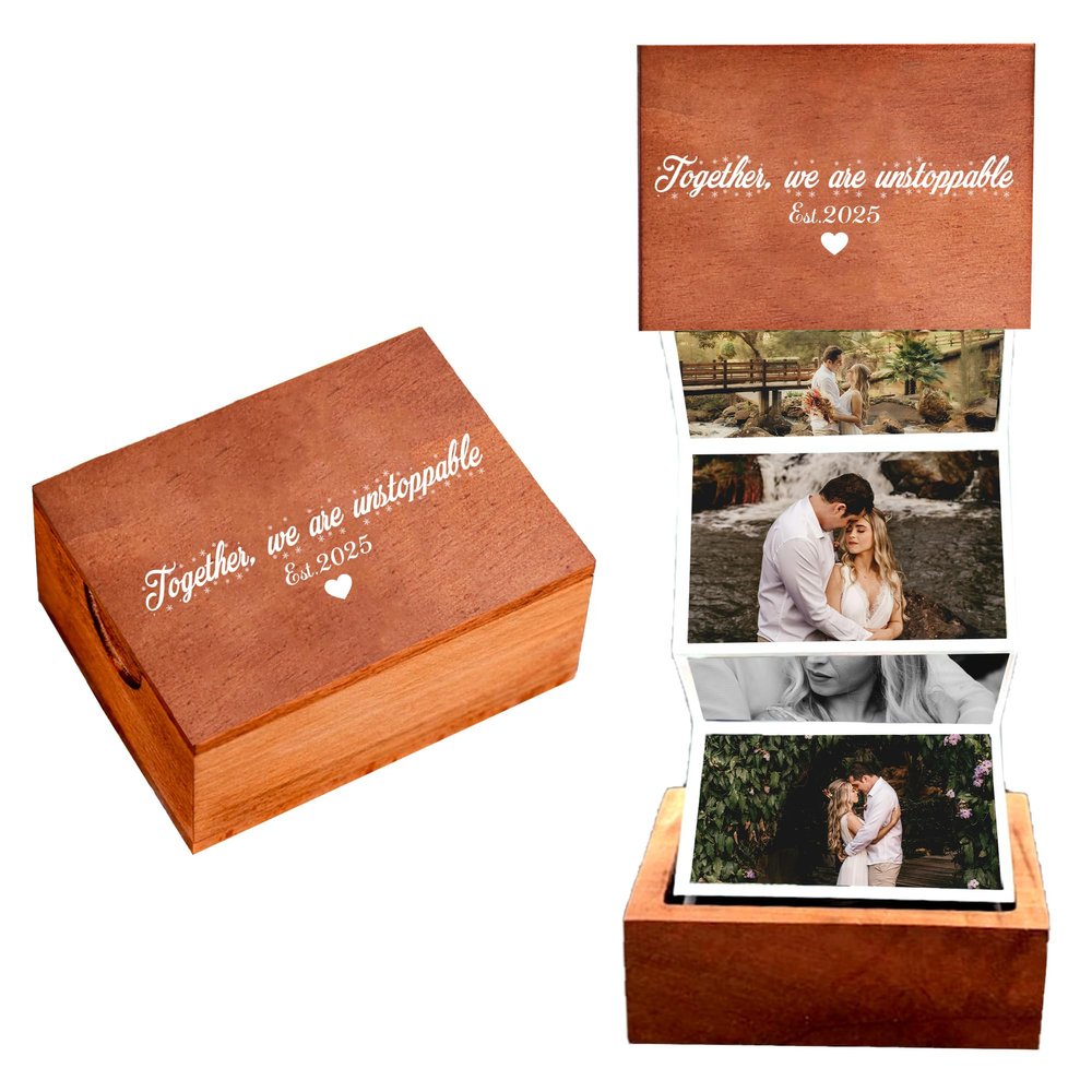 Custom Pull Out Photo Album for Couple, Personalized Photo Box, Couple Gifts, Gift For Him And Her Valentine, Sentimental Gift Wife Husband, Outline, Anniversary, Numeral Date, Style 5