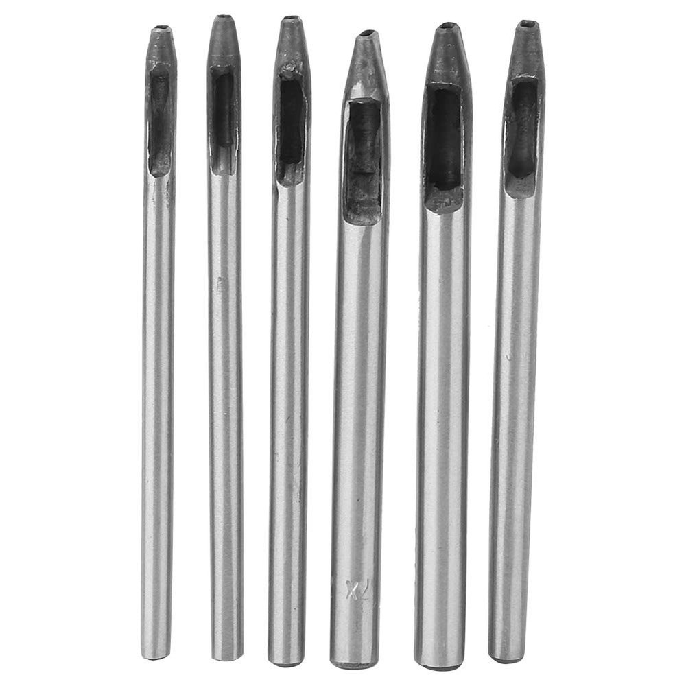 6pcs Leather Hole Punch Set, Steel Leather Stitching Punch Tool 2mm Oval Shape Leather Hole Punch Tool Hollow Hole Punch Set for Leather Watch Band, Gasket Belt, Fabric
