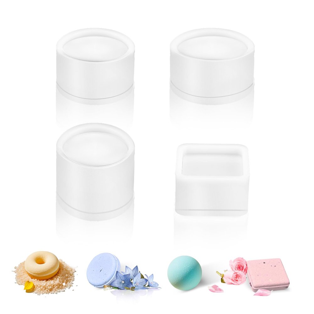 Bonoutil 4PCS Bath Bomb Molds-Ball/Block/Tablet/Donut Shape