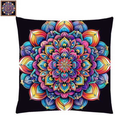 Fanxvivy Stamped Cross Stitch Kits for Adults Beginners Pillow Needlepoint Kit with Embroidery Pattern Needlework Kit Prestamped Stitches Kit 11CT Cross Stitching-Magic Mandala 18x18 inch