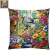 Lovxvouy Pillow Cross Stitch Kits for Adults Beginners-Preprinted Needlepoint Kit Stamped Crossstitching Kits 11CT Cross-Stitch Kit Stitches Kit Embroidery Kits-Garden Hummingbird 18x18 inchs view 1