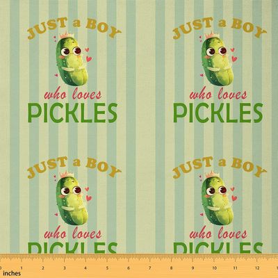 Erosebridal Cute Pickles Upholstery Fabric,Just a Boy Who Loves Pickles Flannel Fabric by The Yard for Kids Boys Teens,Pickle Cucumber Print Decor,Cartoon Vegetable Indoor Not Stretchy Decor,3 Yards