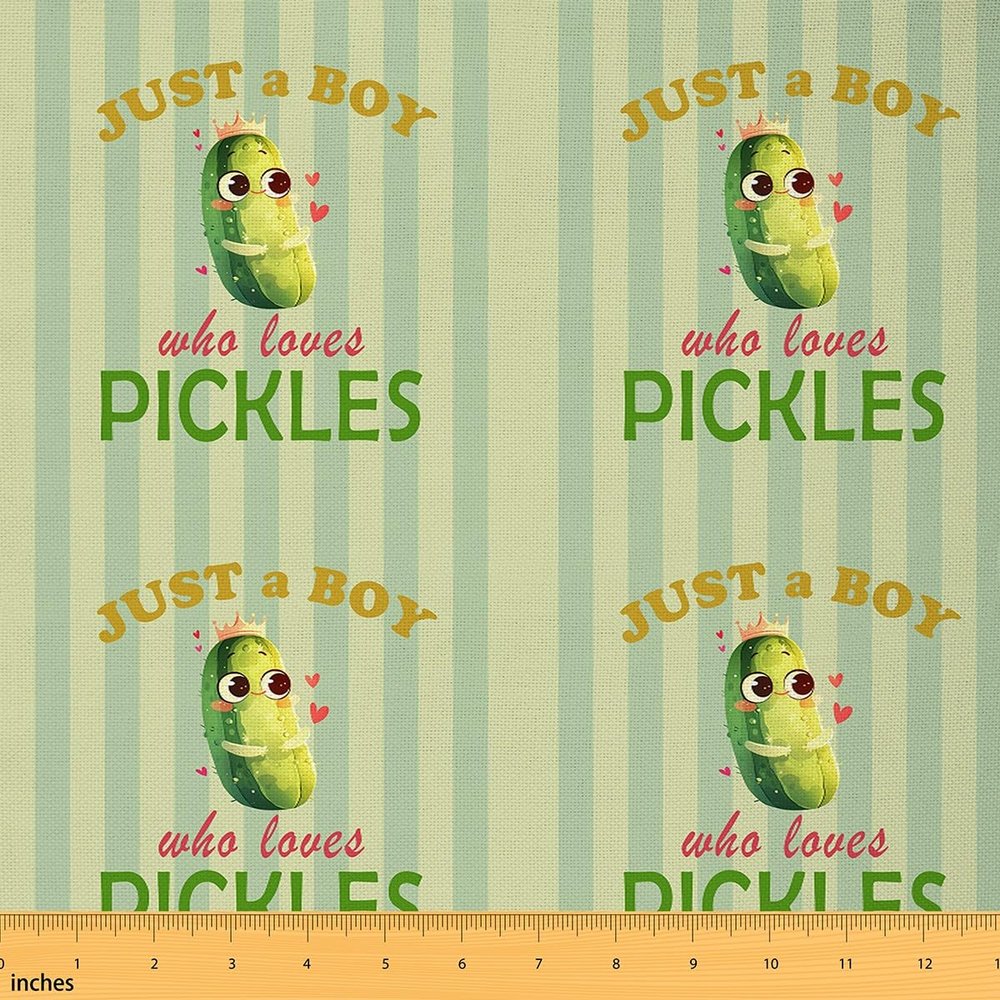 Erosebridal Cute Pickles Upholstery Fabric,Just a Boy Who Loves Pickles Flannel Fabric by The Yard for Kids Boys Teens,Pickle Cucumber Print Decor,Cartoon Vegetable Indoor Not Stretchy Decor,3 Yards