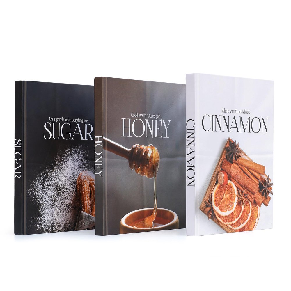 Decorative Book for Home Decor Sugar, Honey & Cinnamon Decorative Book Set Neutral Faux Hardcover Books for Kitchen, Coffee Table, Living Room, Shelf Styling Blank Interior Set of 3