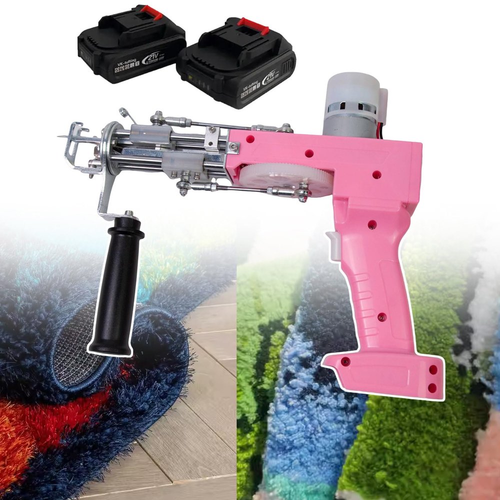 HCAUYNN Rechargeable Rug Tufting Gun, Handle Can Rotate 360,Speed Button, Make Cut & Loop Pile Carpet DIY,Pink