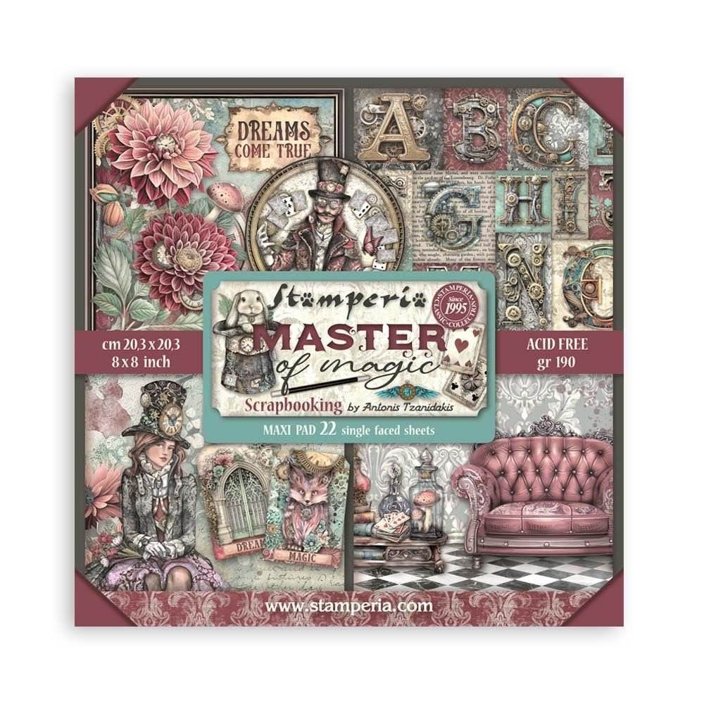 Stamperia - Scrapbook Paper Pad for Scrapbooking, Albums, Card Making, Bullet Journalling and More, Acid Free, Single Face, Perfect for Hobbies, Crafts, and Gifting (Master of Magic) (8" x 8")