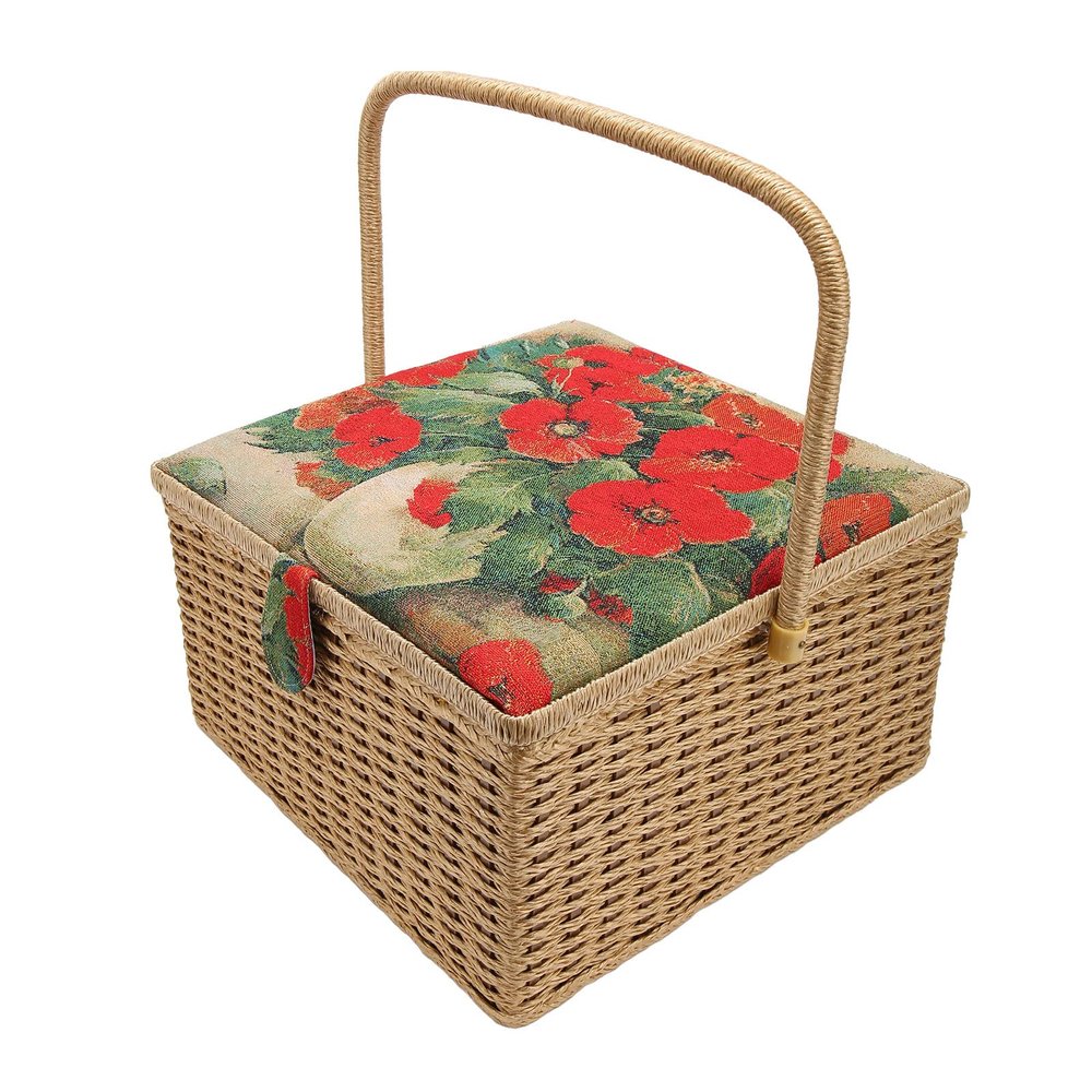 Large Sewing Box Organizer with Dual Layer Storage Design, Removable Tray, Wooden Frame and Cloth Material for Threads, Scissors, Buttons, Notions and More, Ideal Mother,