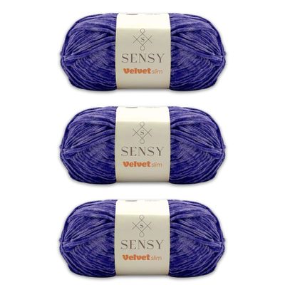 3 Skeins of Sensy Velvet Slim Yarn for Crocheting, Baby Blanket Yarn, Chenille Yarn, Amigurumi Yarn, 3.5 oz, 218 Yards, Gauge 3 Light (Purple)