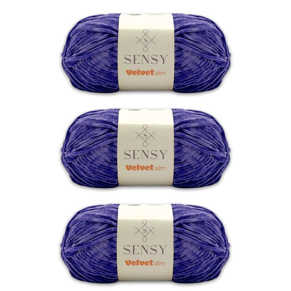 3 Skeins of Sensy Velvet Slim Yarn for Crocheting, Baby Blanket Yarn, Chenille Yarn, Amigurumi Yarn, 3.5 oz, 218 Yards, Gauge 3 Light (Purple)