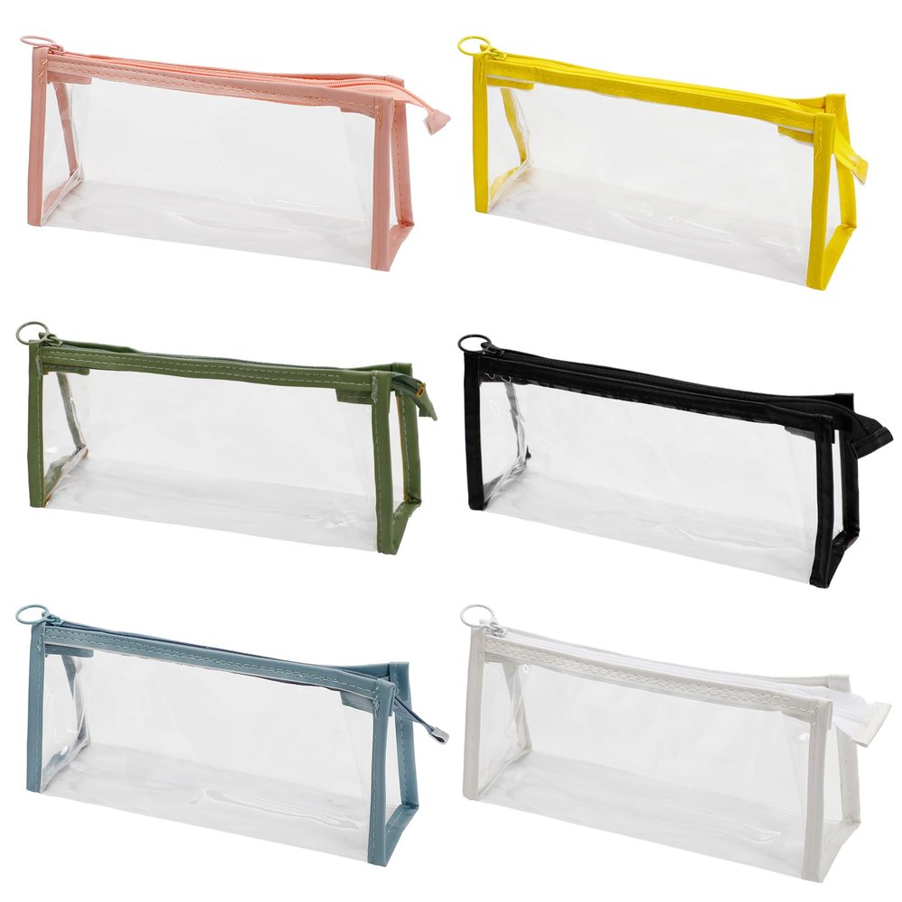 CIZITBE 6 Pcs Clear Pencil Bag with Zipper, Transparent Pen Pouch, Multifunctional Travel Toiletry Cosmetic Makeup Bag, Stationery Organizer