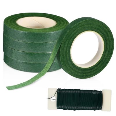 Gogogmee Floral Tool Green Floral Tape Wire Tape Packet Wire Flower Arranging Supplies DIY Bouquets Wreaths Garland