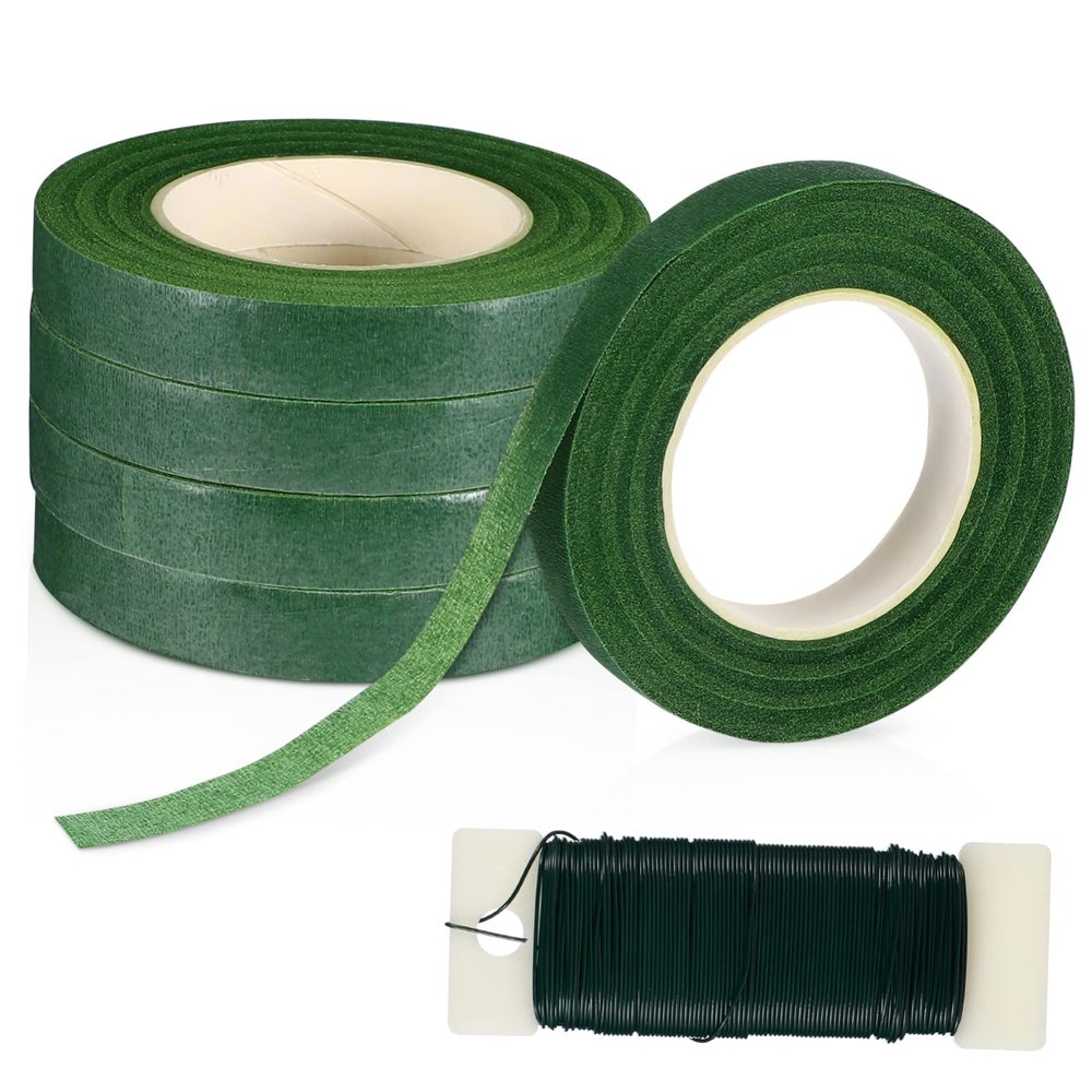 Gogogmee Floral Tool Green Floral Tape Wire Tape Packet Wire Flower Arranging Supplies DIY Bouquets Wreaths Garland