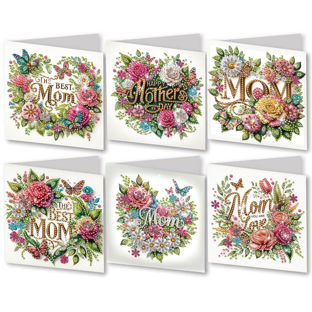 DIY Diamond Greeting Cards Set, 5D DIY Diamond Art Painting Festival Style Greeting Card, DIY Christmas Card Making Kits for Family Friends Handmade Gift-Mother's Day