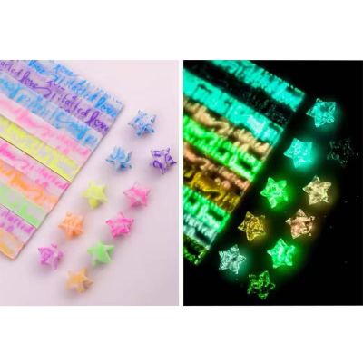 CKNCY 300 Sheets Luminous Origami Star Paper Strips 18 Different Styles Glow in the Dark Lucky Paper Stars Strips for DIY Handmade Crafts