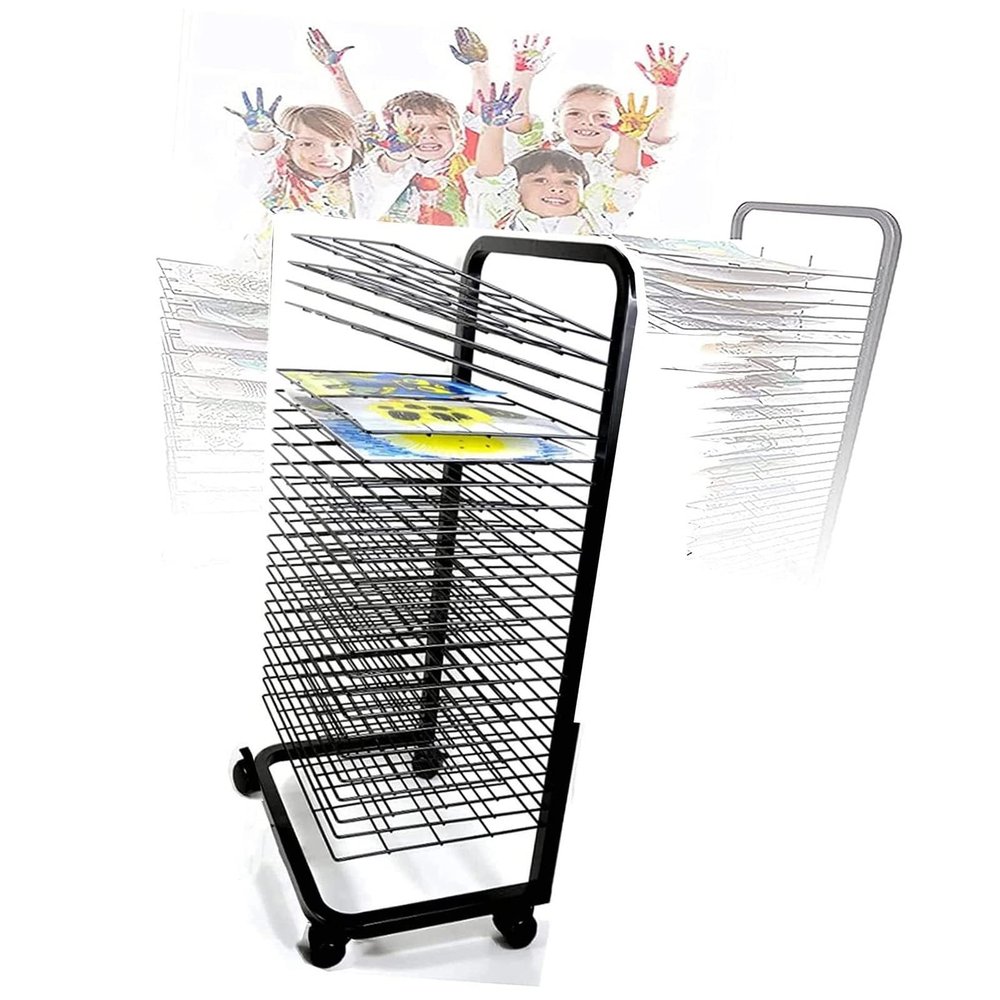 Sided Wire Drying Shelf, Flexible Shelves Mobile Cart Art Drying Rack, Art Drying Rack For Classroom, Stackable Metal Stainless Steel Art Rack, For Painting Craft Artwork Canvas Storage(25-layer)