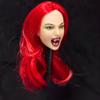 1/6 Scale Female Head Sculpt Vampire with Fangs in Long Red Hairstyle Head Carved Accessories for 12inch Action Figure Body Doll, 1/6 Scale Heavy Makeup Female Ghost Head Sculpt Accessory (red hair) view 1