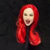 1/6 Scale Female Head Sculpt Vampire with Fangs in Long Red Hairstyle Head Carved Accessories for 12inch Action Figure Body Doll, 1/6 Scale Heavy Makeup Female Ghost Head Sculpt Accessory (red hair) view 3