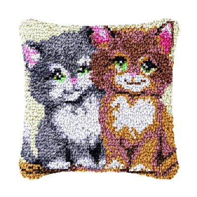bositigo Cat Latch Hook Pillow Kit for Adults & Kids, DIY Pre-Printed Canvas Craft, Decorative Latch Hook Pillow Cover for Cushions, Bedroom Decor (Cat Pattern 11)