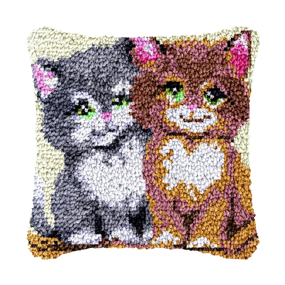 bositigo Cat Latch Hook Pillow Kit for Adults & Kids, DIY Pre-Printed Canvas Craft, Decorative Latch Hook Pillow Cover for Cushions, Bedroom Decor (Cat Pattern 11)