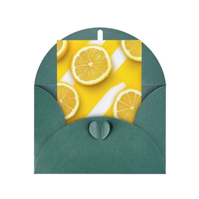 Blank Cards and Envelopes, Lemon Zest Yellow Stripes Pattern, Blank Greeting Cards, Blank Cards for All Occasion - Dark Green