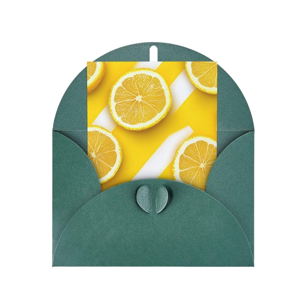 Blank Cards and Envelopes, Lemon Zest Yellow Stripes Pattern, Blank Greeting Cards, Blank Cards for All Occasion - Dark Green