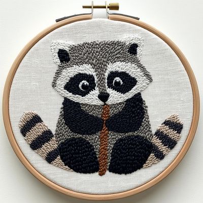 Punch Needle Kit for Beginners, Punch Stitching Kit for Adults, Needle Punch Kits for Adults, Two-Tailed Raccoon Embroidery Set for DIY Crafts