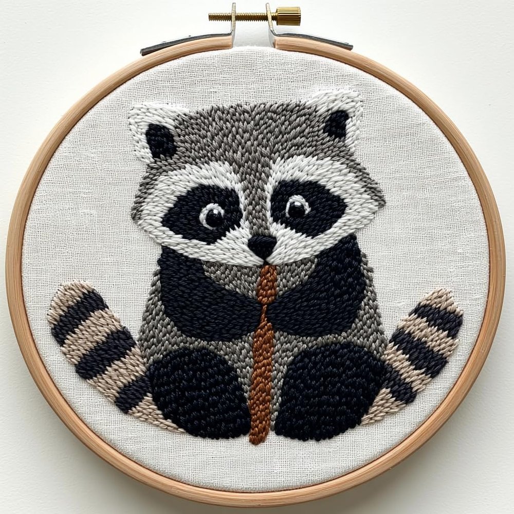 Punch Needle Kit for Beginners, Punch Stitching Kit for Adults, Needle Punch Kits for Adults, Two-Tailed Raccoon Embroidery Set for DIY Crafts