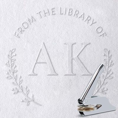 Initial Book Embosser for Wedding, Diaries & Journals Gifts, Embosser Stamp with Storage Box & 10pcs Gold Stickers, Silver Embosser Tool for Book Lovers(AK)