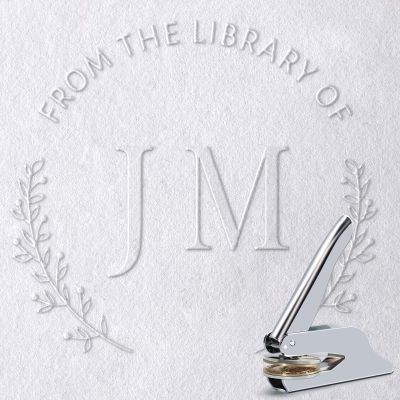 Initial Book Embosser for Wedding, Diaries & Journals Gifts, Embosser Stamp with Storage Box & 10pcs Gold Stickers, Silver Embosser Tool for Book Lovers(JM)