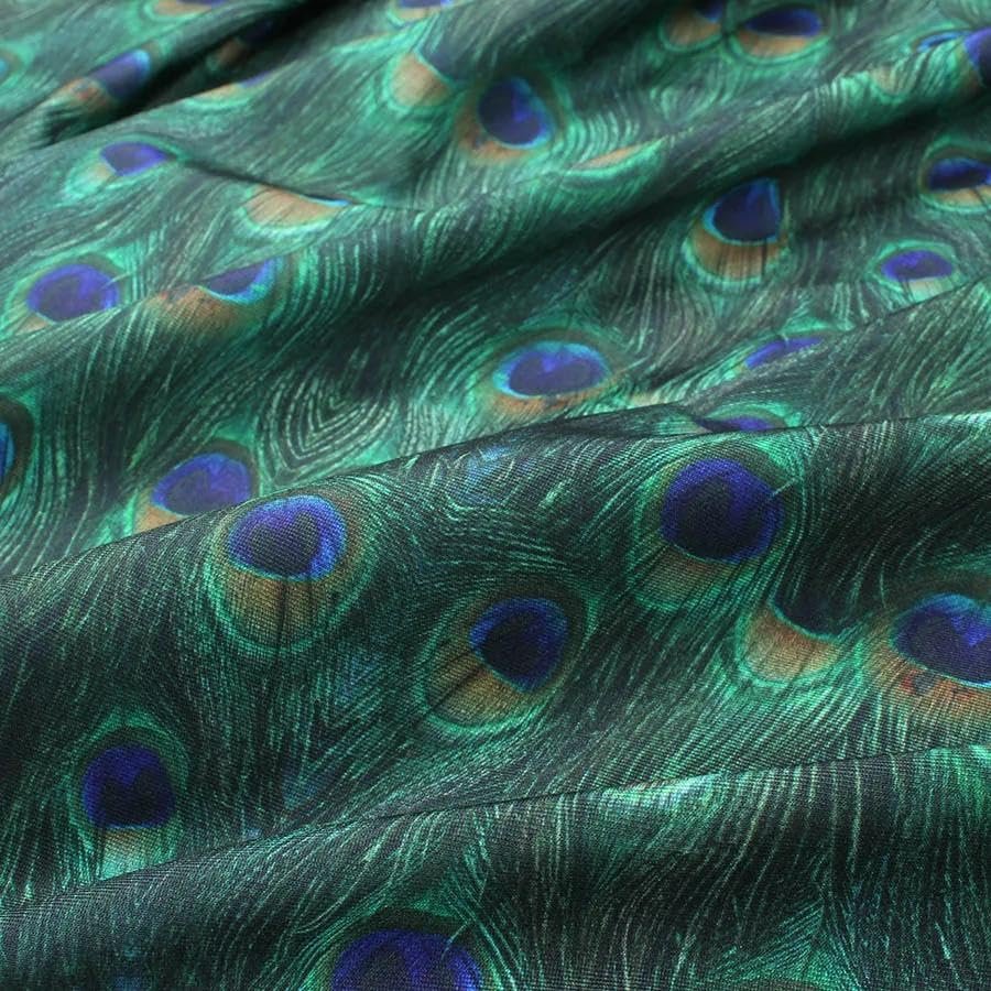 SELFBR Print Peacock Green Knit Spandex Fabric Elastic Material Swimsuit Textile 155cm Wide by Yard