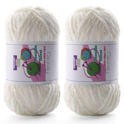 2 Plush Chunky Chenille Yarn, Fluffy Velvet for Crocheting, Soft Thick Bulky Yarns for Knitting and Making Clothes, Hats, Scarves, Blankets, Cushions (3.5oz 196.8yds Each) (Cream White)