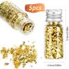 5Pcs Decorative Gold Leaf, Multifunction Gold Flakes Cake Decoration Baking Foil Decor with Plastic Tweezers for Cooking Dessert Steak Decoration Crafts Makeup view 2