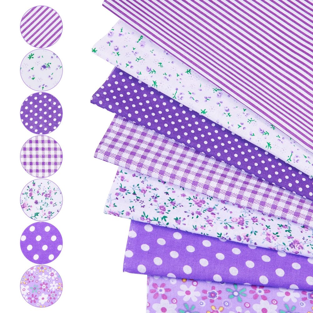 Magibeads 7 Pcs Fall Fabric for Sewing Purple Floral Fat Fabric Bundles Sewing Fabrics 10" Quilted Cotton Fabrics for Quilting Patchwork Handmade DIY Crafting Party Decor Scrapbooking Cloth