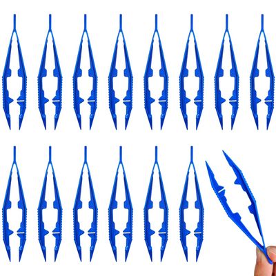 15 Pieces Blue Plastic Tweezers 4.3 Inch Craft Tweezers Forceps Thickened Plastic Sturdy Fine Motor Skill Learning for Perler Beads Jewelry Making Family Classroom School Tools Ckyleole