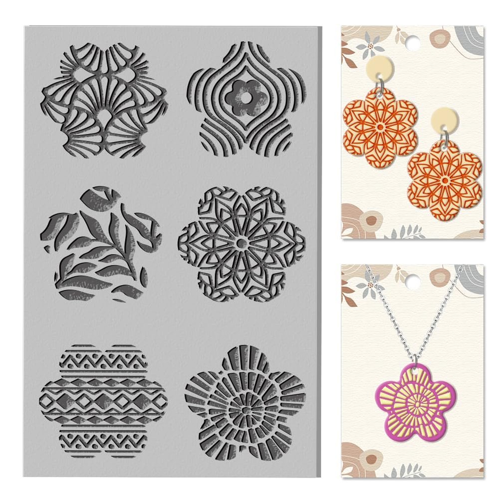 CHGCRAFT Artistic Flowers Clay Texture Mat Mandala Polymer Clay Molds DIY Clay Texture Tools for Clay Pottery Earring Jewelry Making Stamp Engraving Machines, Flower, 3.9x2.6inch