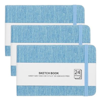 PATIKIL 5.5x3.5 Watercolor Sketchbook, 3Pcs 24 Sheet 300GSM/203lb Watercolor Paper Sketchbooks Acid Free Watercolor Journal Hardcover Artists Pads for Painting, Blue