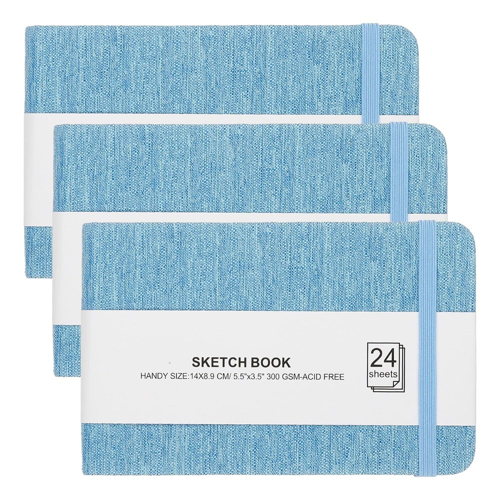 PATIKIL 5.5x3.5 Watercolor Sketchbook, 3Pcs 24 Sheet 300GSM/203lb Watercolor Paper Sketchbooks Acid Free Watercolor Journal Hardcover Artists Pads for Painting, Blue