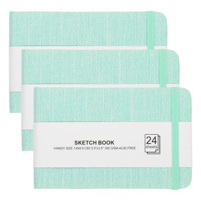 PATIKIL 5.5x3.5 Watercolor Sketchbook, 3Pcs 24 Sheet 300GSM/203lb Watercolor Paper Sketchbooks Acid Free Watercolor Journal Hardcover Artists Pads for Painting, Green