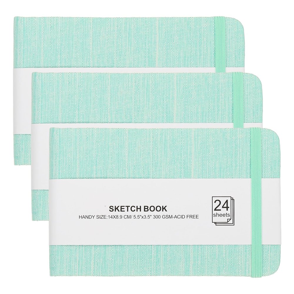 PATIKIL 5.5x3.5 Watercolor Sketchbook, 3Pcs 24 Sheet 300GSM/203lb Watercolor Paper Sketchbooks Acid Free Watercolor Journal Hardcover Artists Pads for Painting, Green