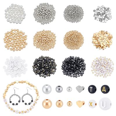AHANDMAKER 1900Pcs Round Letter and Heart Beads - Assorted Heart Alphabet Round Bead Mixed Shape Acrylic Beads Bracelet Making Kit Bead for Necklaces Earrings