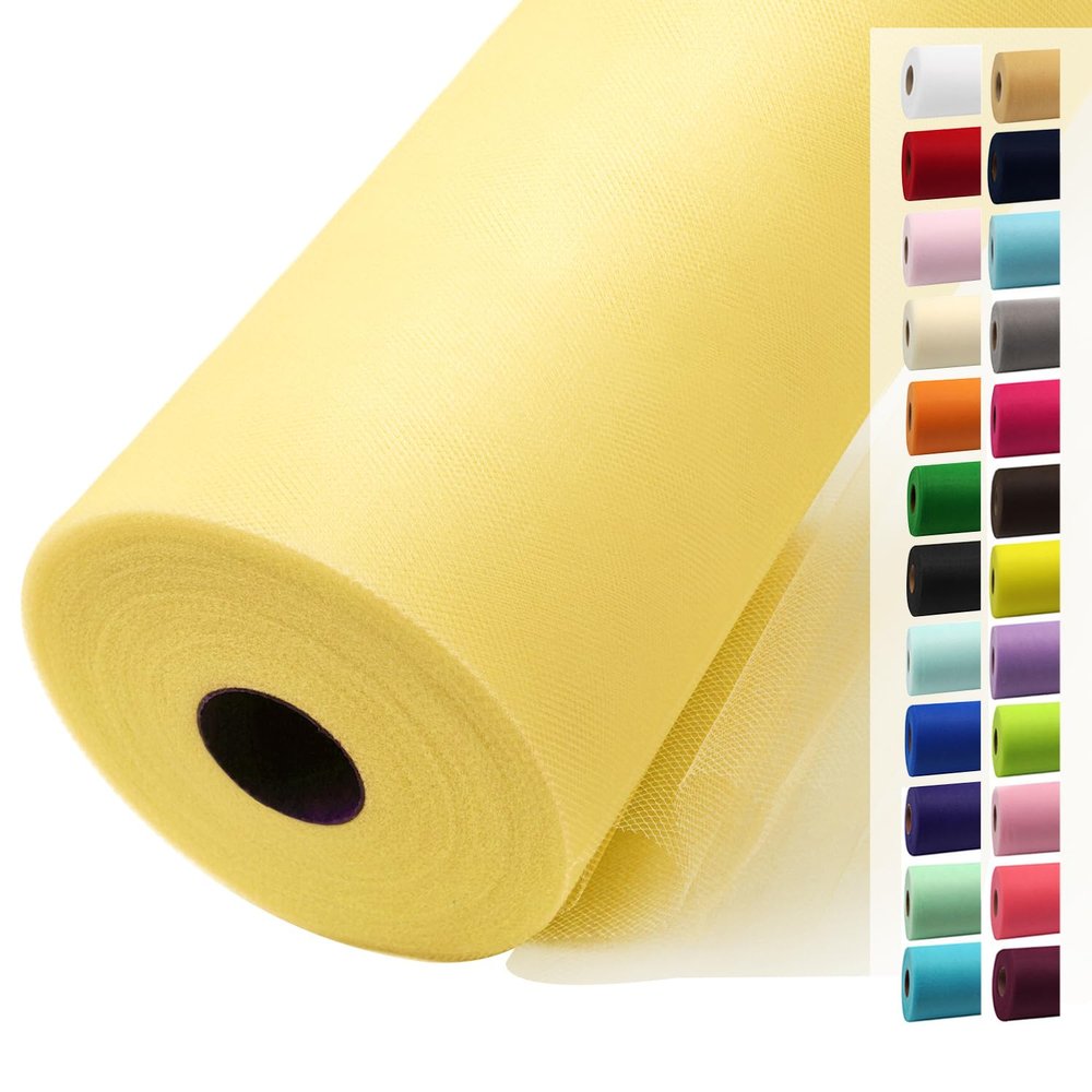 Yellow Cream Tulle Fabric Rolls 54 Inch by 40 Yards Tulle Bolt Spool for Wedding Decorations DIY Tutu Baby Shower Table Skirt Ceiling Decor Birthday Party Craft Supplies