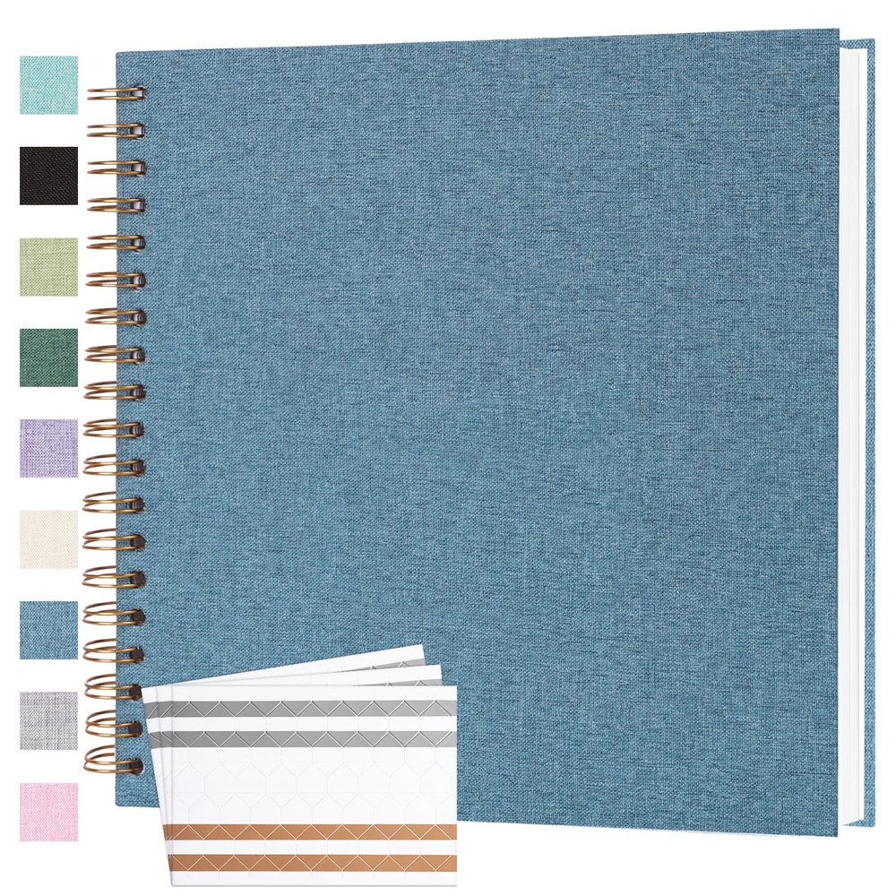 Scrapbook Photo Album 10x10 Inches 80 Pages Hardcover Kraft Paper Linen Cover Scrap Book Memory Book DIY Scrapbook Albums for Wedding Baby Boyfriend Travel Anniversary Family, Blue
