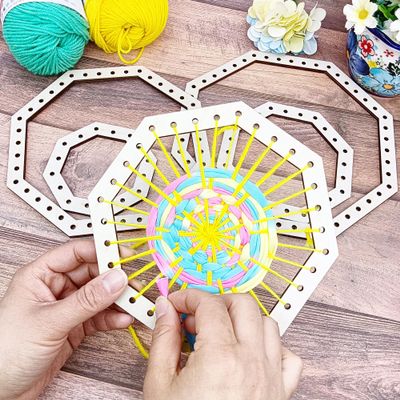 alinacutle New Shape Weaving Loom Kit Sewing Needles for Beginner Knitting Sewing for Hanging Decor Woven Tapestry Knitted Crafts Making (Octagon Shape Weaving Loom)