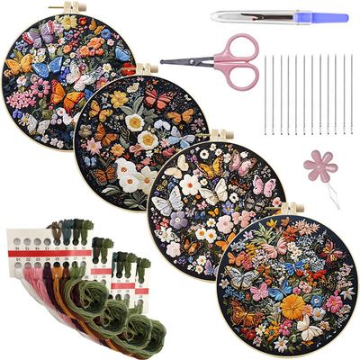 EUBUY Embroidery Kit for Beginners, Butterfly Flower Embroidery Kit Include Cloth Hoops Threads, Hand Craft Lover Gift